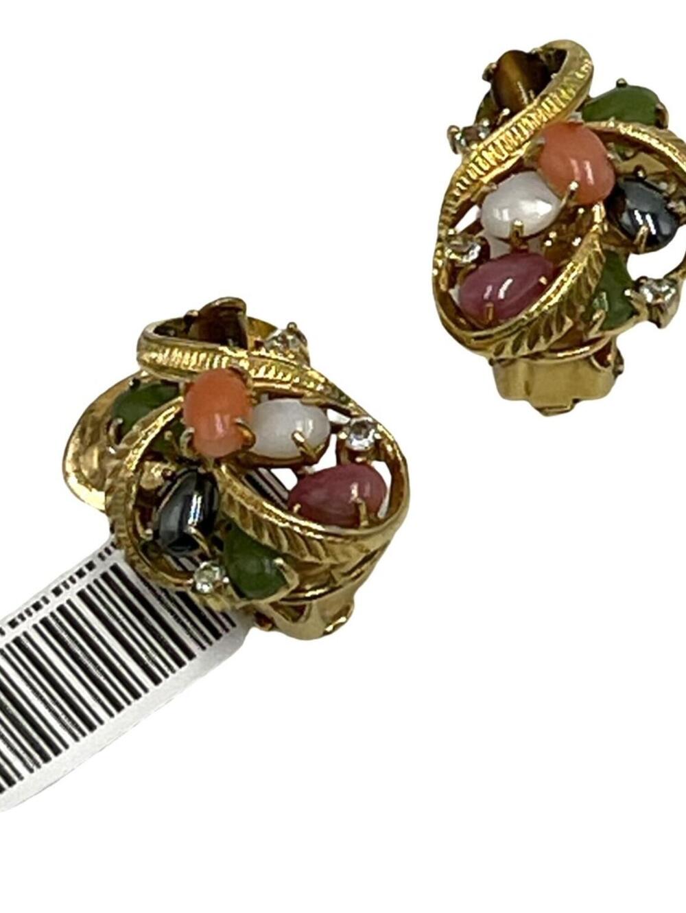 Rhinestone & Semi-Precious Stone Floral Cluster Earrings